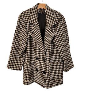 Michelle Francois Women’s 100% Pure‎ Wool Houndstooth Overcoat Sz 12 Pockets